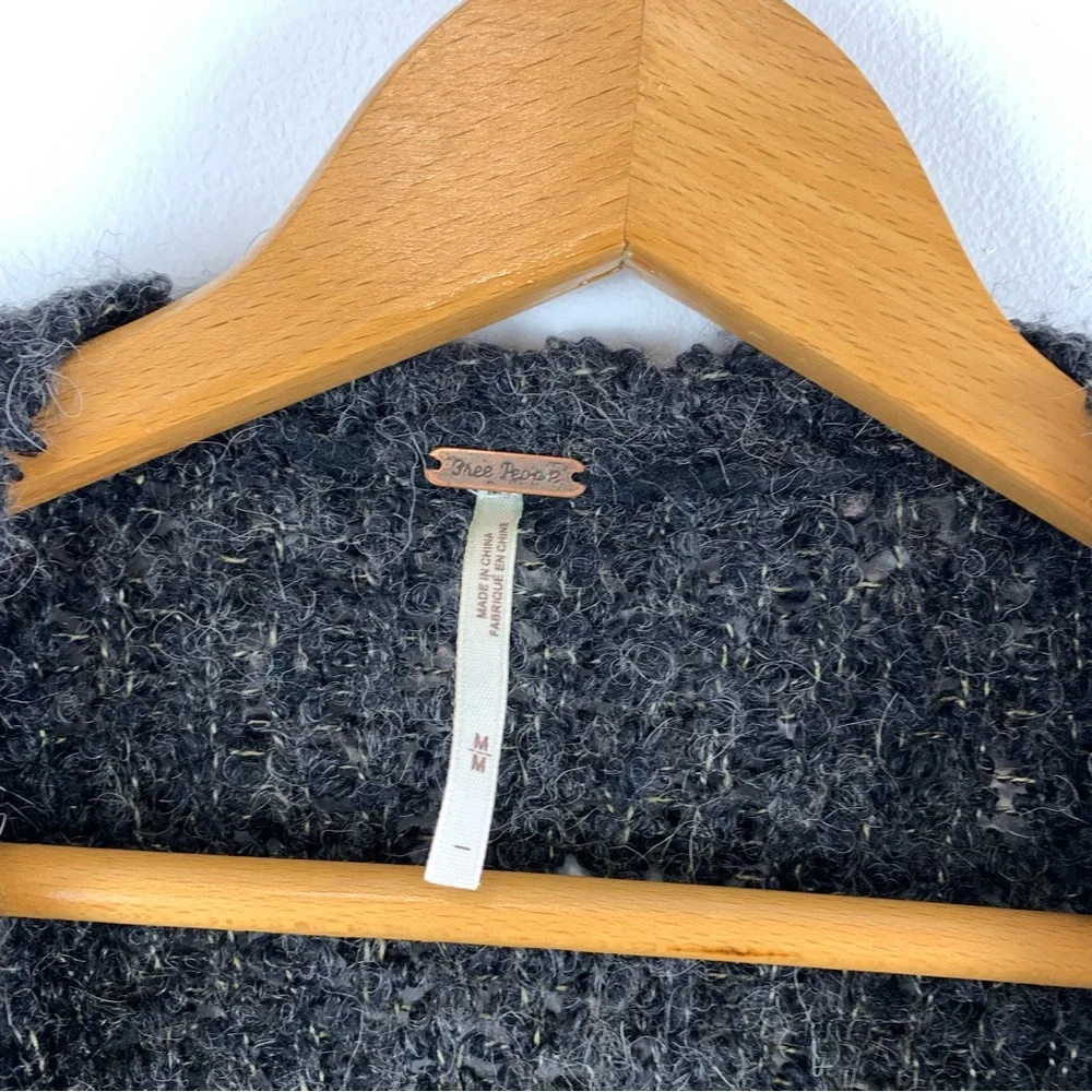 Free People Boucle Cardi Sweater in Black Size Medium Alpaca Blend